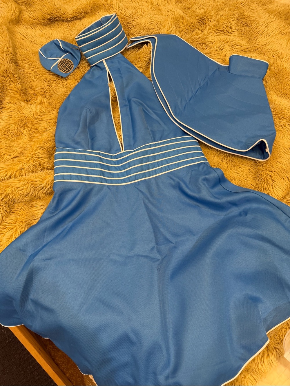 Blue Halter Neck Dress with Contrast Piping